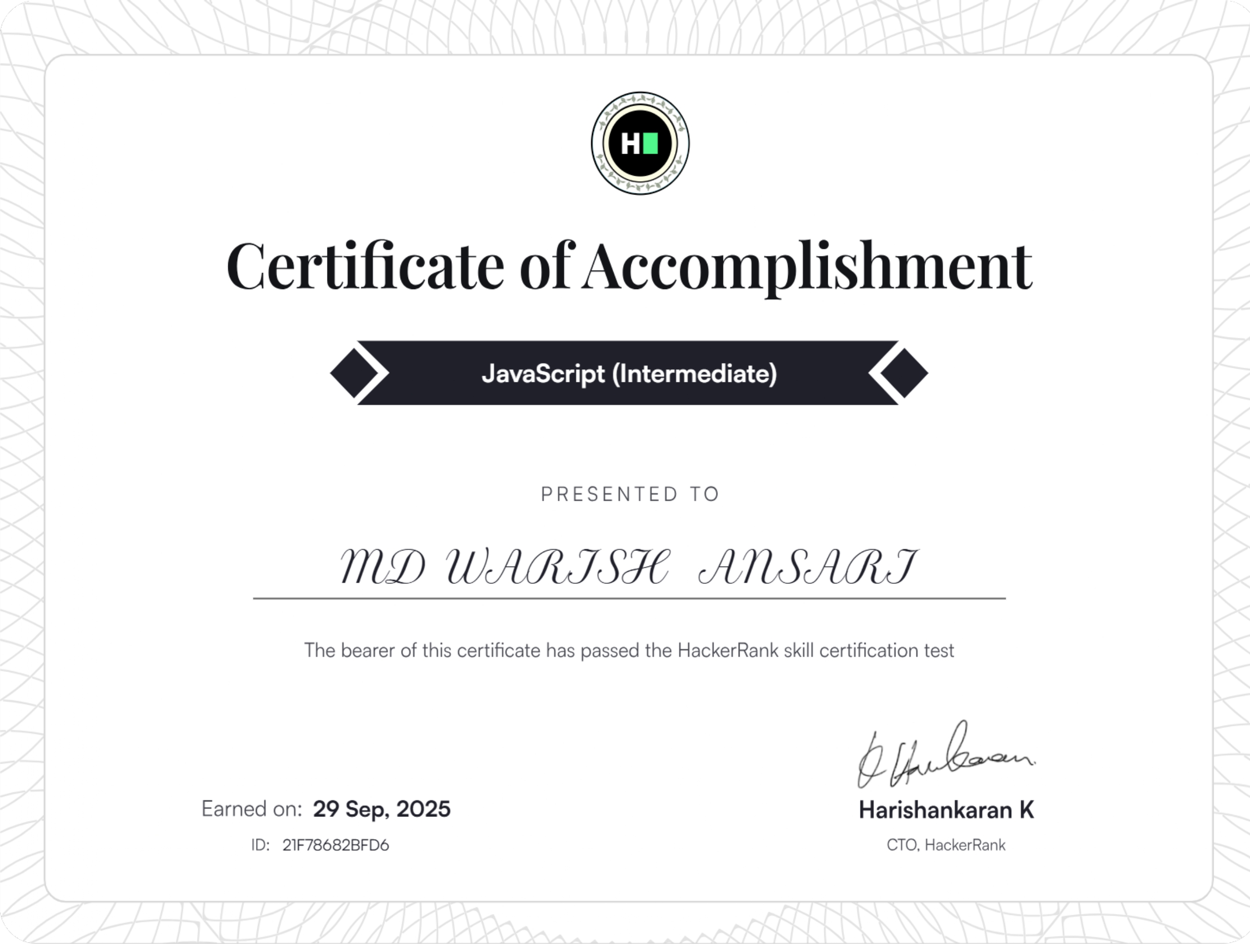 JavaScript (Intermediate) Skill Certification